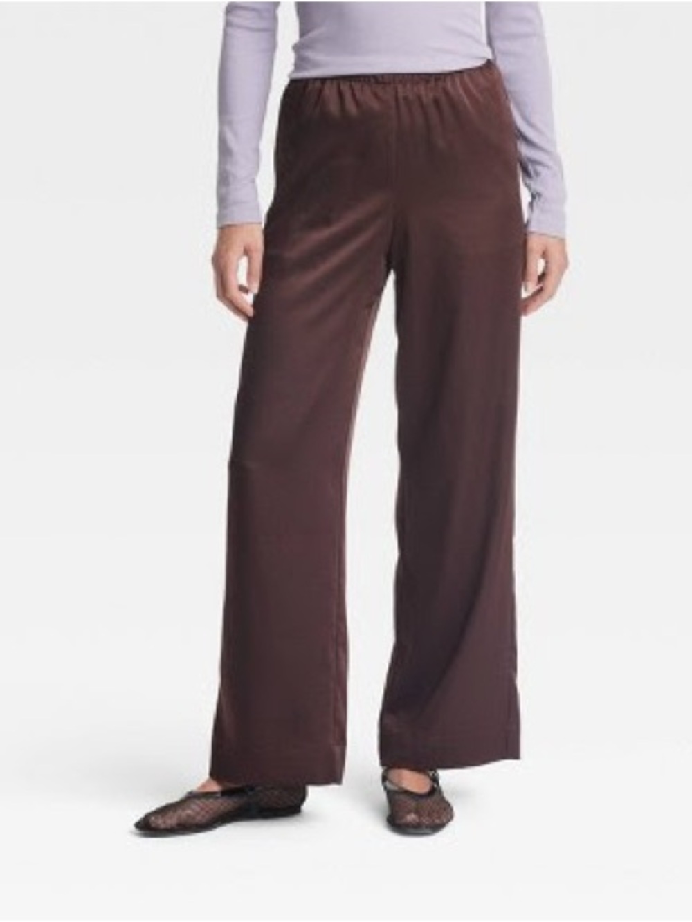 Women's Mid-Rise Straight Leg Satin Pull-On Pants - A New Day™ Brown M Short